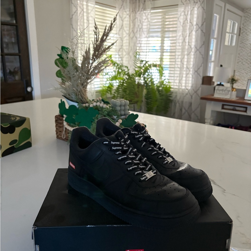 Supreme Air Force Ones Black Leather Sneakers